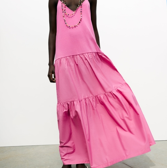 Zara * Last one size L! Long maxi dress pink flowy boho Bloggers favorite - Picture 2 of 5